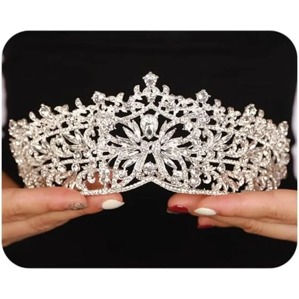 Queen Crown Gold Tiaras Rhinestone Bridal Wedding Headpiece for Women
